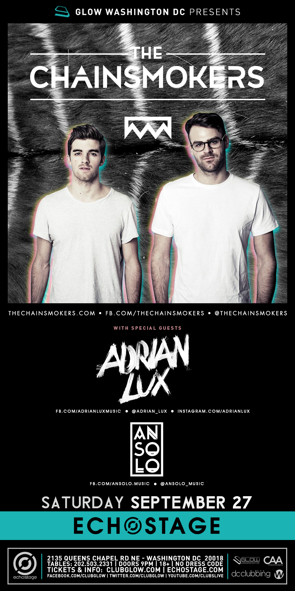 THE CHAINSMOKERS | ADRIAN LUX | ANSOLO @ Echostage | Washington DC | 9/27/2014